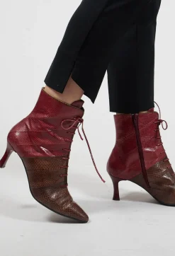 Lace Up Ankle Boot Heels in Marrone / Fuxia
