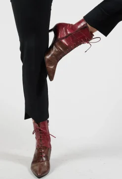 Lace Up Ankle Boot Heels in Marrone / Fuxia