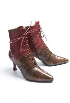 Lace Up Ankle Boot Heels in Marrone / Fuxia