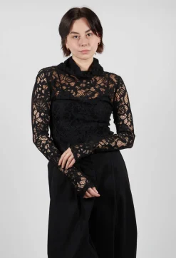 Lady Bodysuit in Pizzo Macrame Cinigliato and Tulle Nero