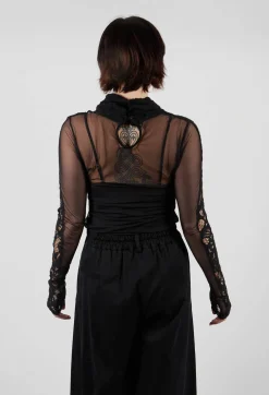 Lady Bodysuit in Pizzo Macrame Cinigliato and Tulle Nero