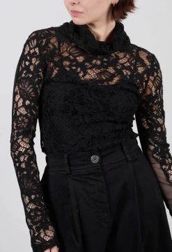 Lady Bodysuit in Pizzo Macrame Cinigliato and Tulle Nero