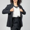 Lapel Blazer in Black Pinstripe