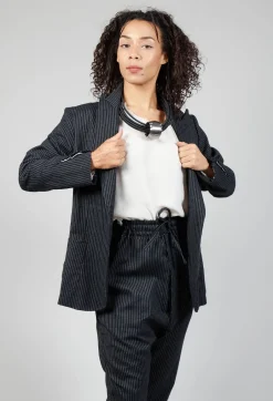 Lapel Blazer in Black Pinstripe