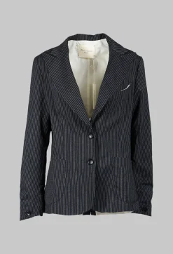 Lapel Blazer in Black Pinstripe