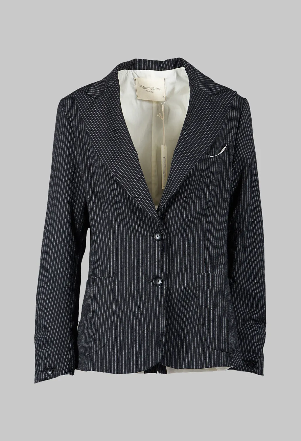 Lapel Blazer in Black Pinstripe