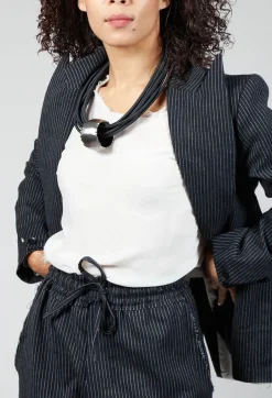 Lapel Blazer in Black Pinstripe