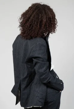 Lapel Blazer in Black Pinstripe