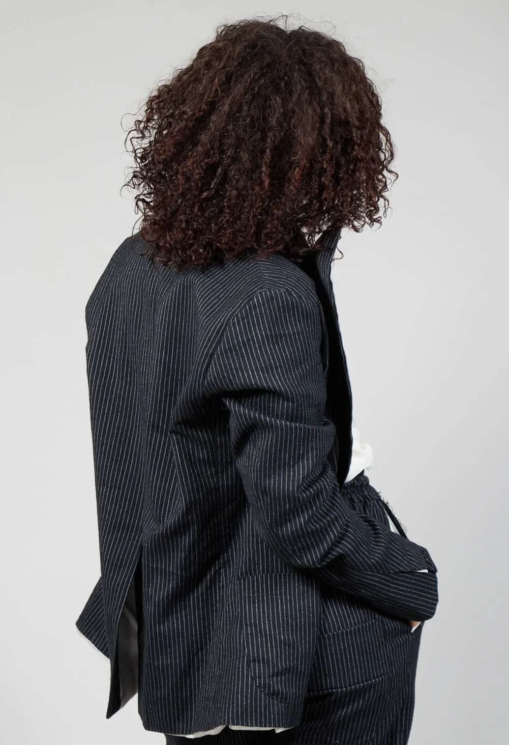 Lapel Blazer in Black Pinstripe