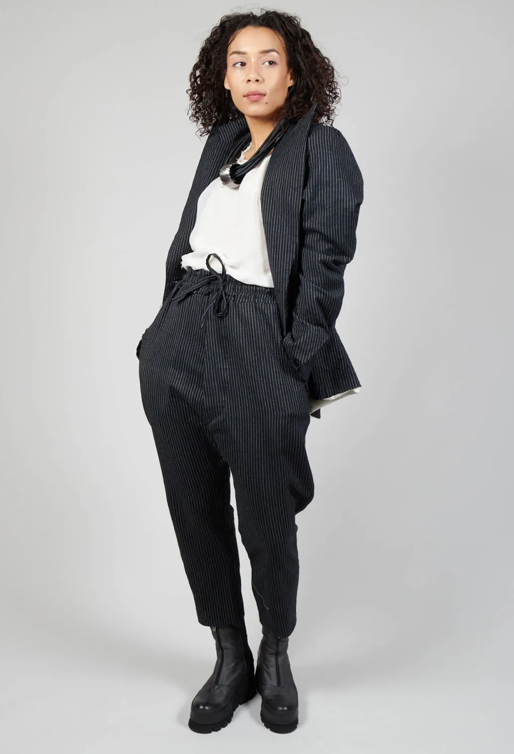 Lapel Blazer in Black Pinstripe