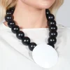Large Beaded Necklace with Black Pendant in Black