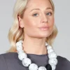 Large Beaded Necklace with Central Black Pendant