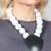 Large Beaded Necklace with Black Pendant in White