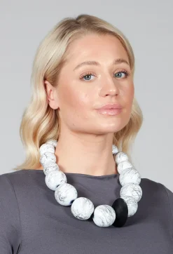 Large Beaded Necklace with Central Black Pendant