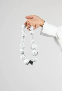 Large Beaded Necklace with Central Black Pendant