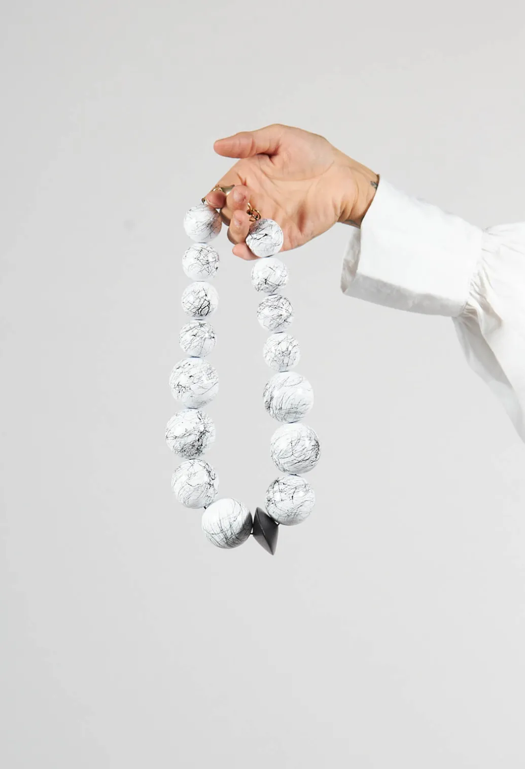 Large Beaded Necklace with Central Black Pendant