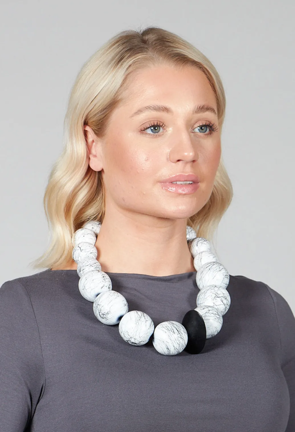 Large Beaded Necklace with Central Black Pendant