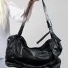 Large Leather Bag with Strap Detail in Borsa Punk Nero
