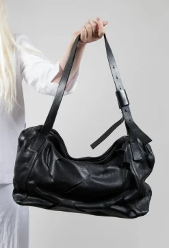 Large Leather Bag with Strap Detail in Borsa Punk Nero