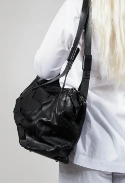 Large Leather Bag with Strap Detail in Borsa Punk Nero
