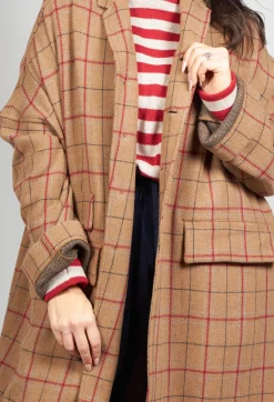 Large Tartan Wool Coat in Cookie