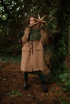 Large Tartan Wool Coat in Cookie