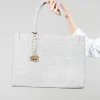 Large Tote Bag with Diamond Print in White and Black