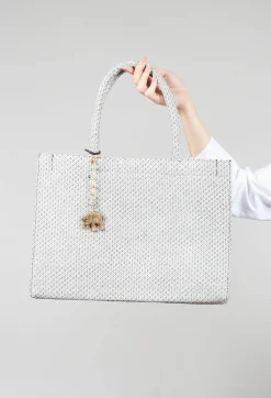 Large Tote Bag with Diamond Print in White and Black