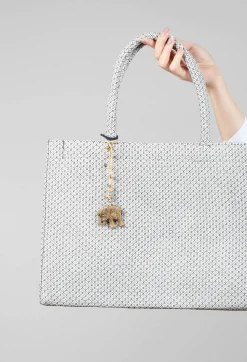 Large Tote Bag with Diamond Print in White and Black