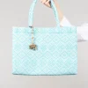 Large Tote Bag with Geometric Print in Ocean Blue