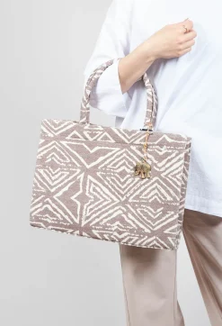 Large Tote Bag with Print in Brown