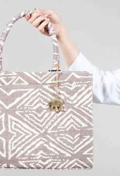Large Tote Bag with Print in Brown