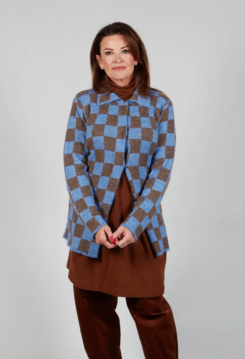Lauren Knitted Shirt in Blue and Brown