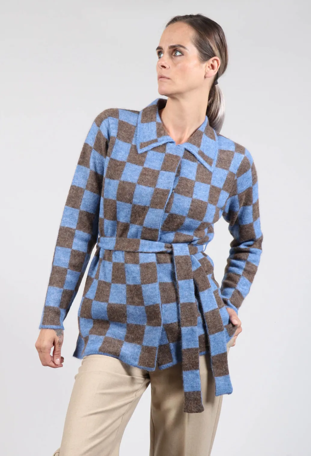 Lauren Knitted Shirt in Blue and Brown