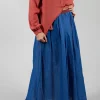 Layered Maxi Skirt with Contrast Waistband in Bluette