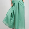 Layered Maxi Skirt with Contrast Waistband in Emerald
