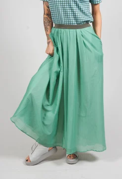 Layered Maxi Skirt with Contrast Waistband in Emerald