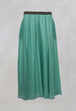 Layered Maxi Skirt with Contrast Waistband in Emerald