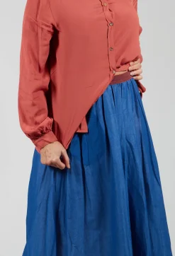 Layered Maxi Skirt with Contrast Waistband in Bluette