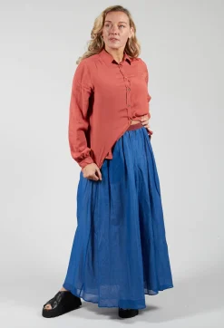 Layered Maxi Skirt with Contrast Waistband in Bluette