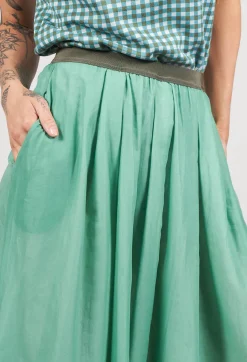 Layered Maxi Skirt with Contrast Waistband in Emerald