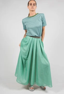 Layered Maxi Skirt with Contrast Waistband in Emerald
