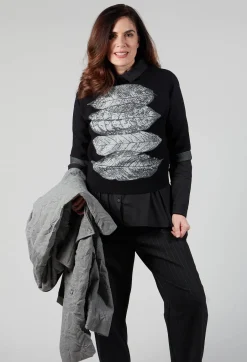 Leaf Print Sweater in Black
