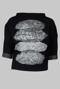 Leaf Print Sweater in Black