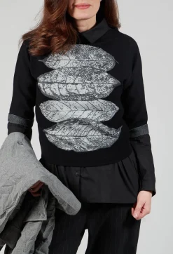 Leaf Print Sweater in Black