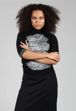 Leaf Print Sweater in Black