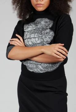Leaf Print Sweater in Black