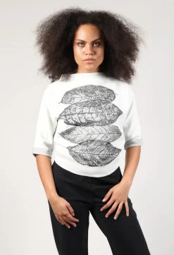 Leaf Print Sweater in White