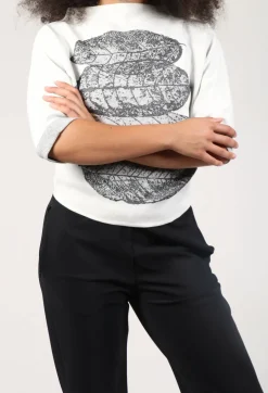 Leaf Print Sweater in White