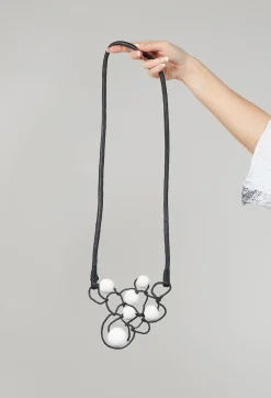 Leather Bead Necklace in Black and White